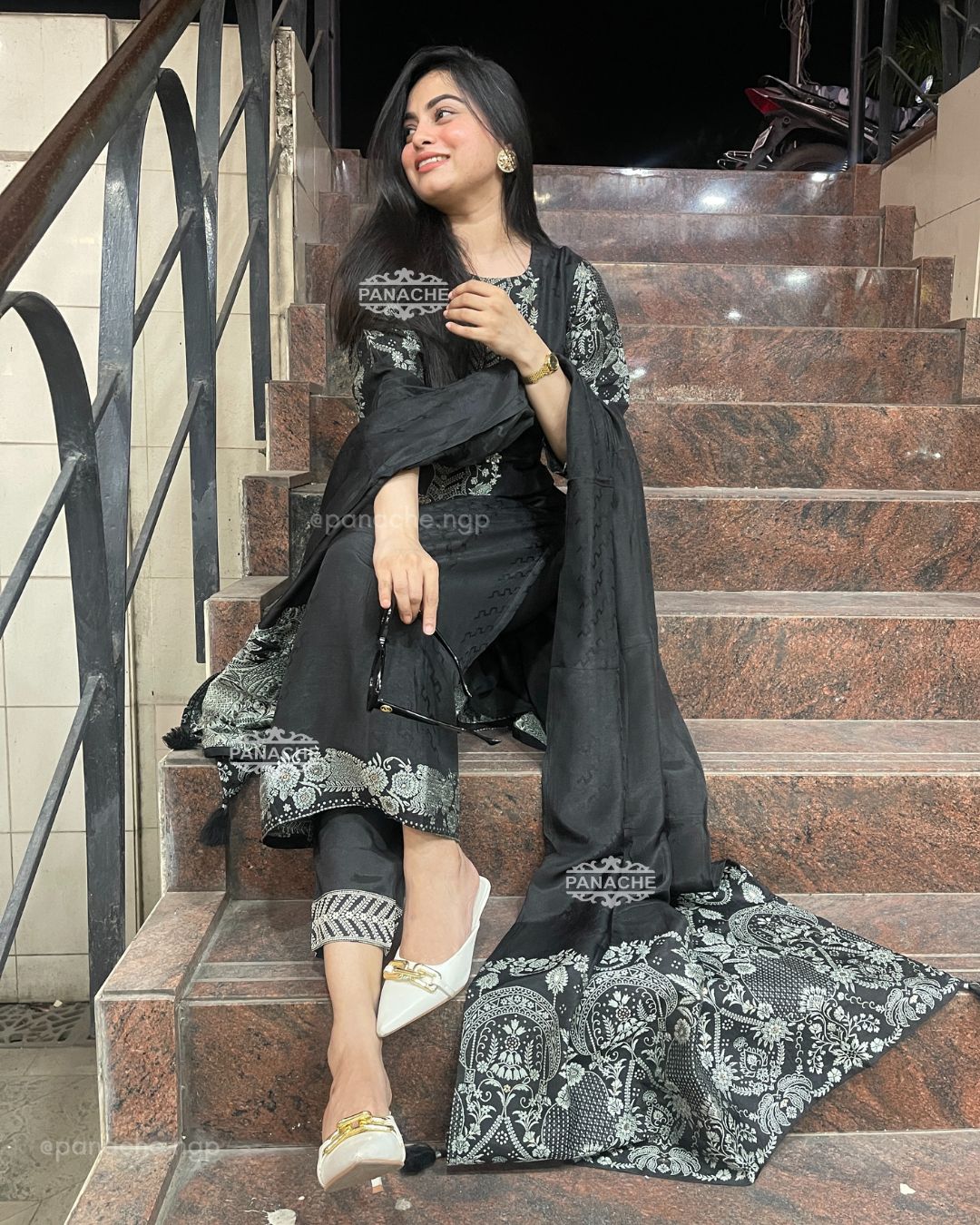 Crepe Silk Zari And Sequins Embroidered Suit Set